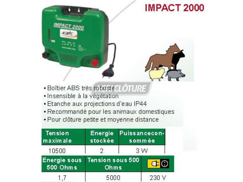 Electrificateur secteur ADIC IMPACT 2000C 2 joules pour clôture